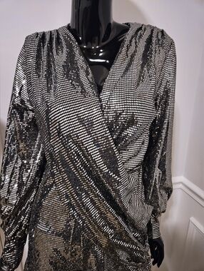 Metallic Black & Silver Sequin Wrap Top